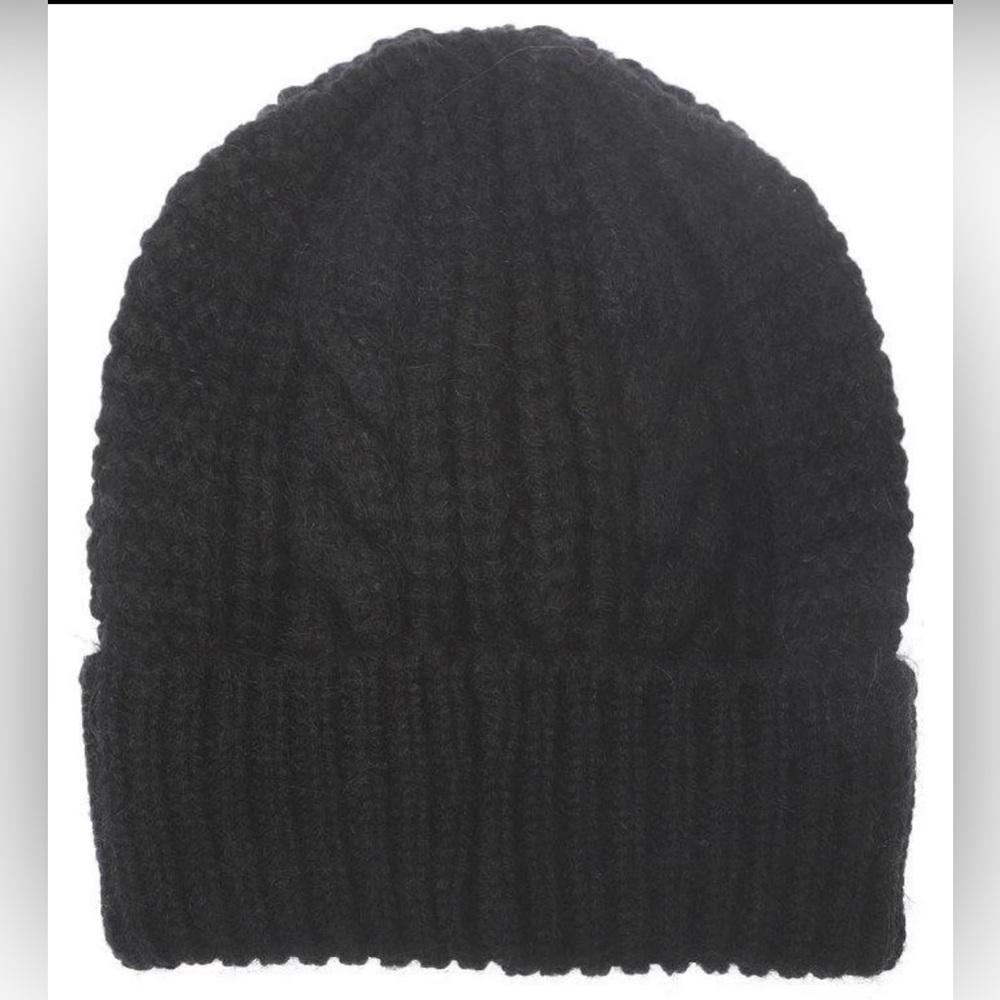 MONCLER BLACK CABLE KNIT CRYSTALS EMBROIDER LOGO PATCH BEANIE HAT NEW WITH TAGS - Picture 3 of 6